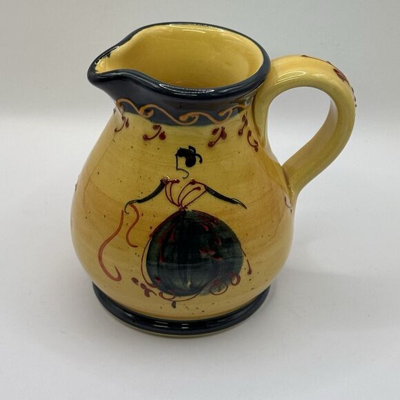 Hand Painted Ceramic Creamer Lady Dancing Raised Painted Accents 4 1/4” Tall - Picture 7 of 8